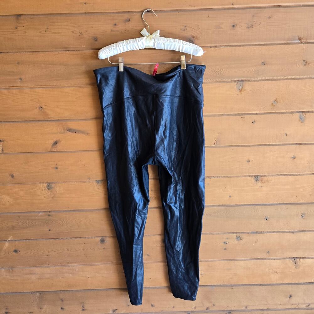 Spanx Legging Faux Leather High Rise Black Metallic 3X Smoothing Compression - Picture 3 of 5
